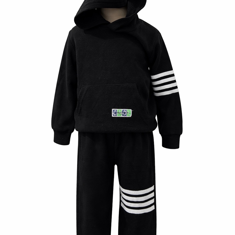 Toddler Boys Black 2-Piece Hoodie Jogger Set | Size 4T | Sport Stripe Outfit